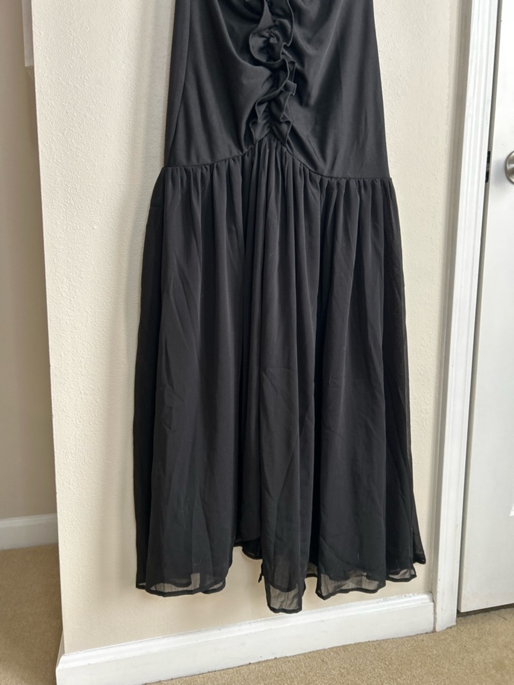 NWT Commense Black Ruffled Detail Ruched-Front Sleeveless Maxi Dress Size S - Picture 10 of 16